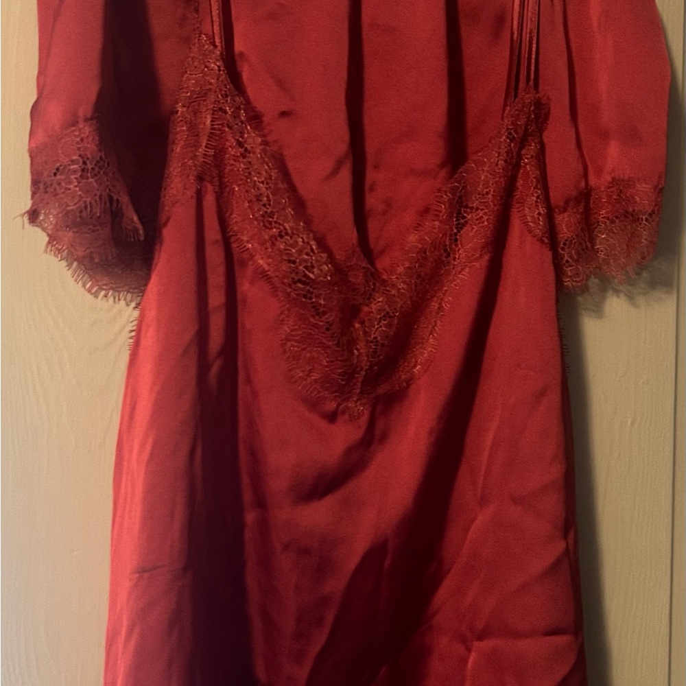 Pink Satin PJs with Lace Trim